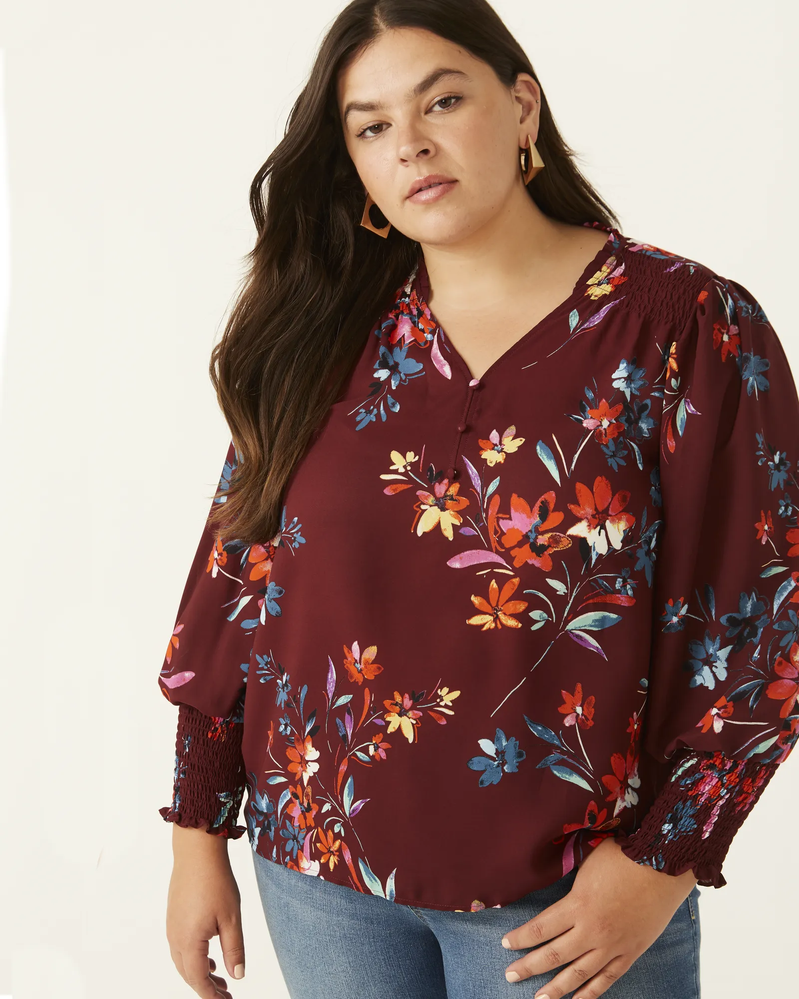 Maya Smocked Blouse | Burgundy / Yellow
