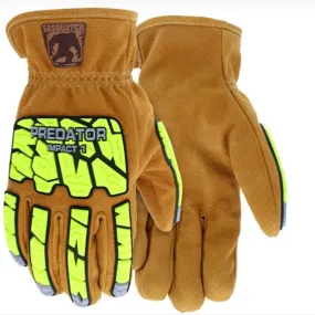 MCR SAFETY - Predator Impact TPR Back of Hand Protection, Leather Driver, Cut Abrasion and Impact Resistant, Wing Thumb