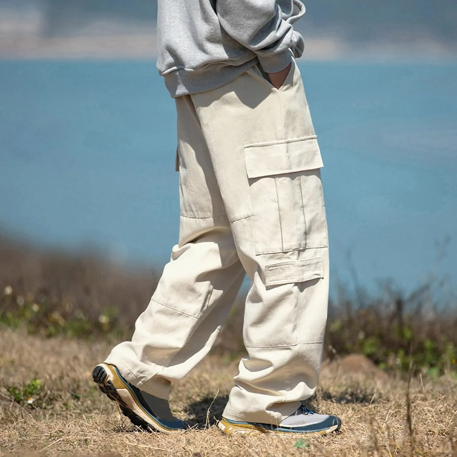 Men's Cotton Cargo Pants Multi-Pocket Trousers for Trekking Elastic Men's Pants Men's Twill Relaxed Fit Cargo Pant