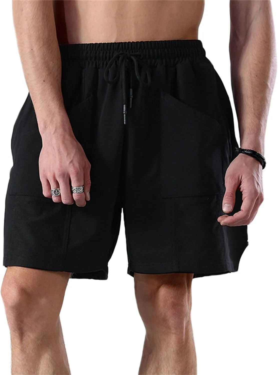 Men's Loose Multi-Pocket Straight Lounge Shorts Stylish Breathable Elastic Comfort Shorts Classic Relaxed Fit Short
