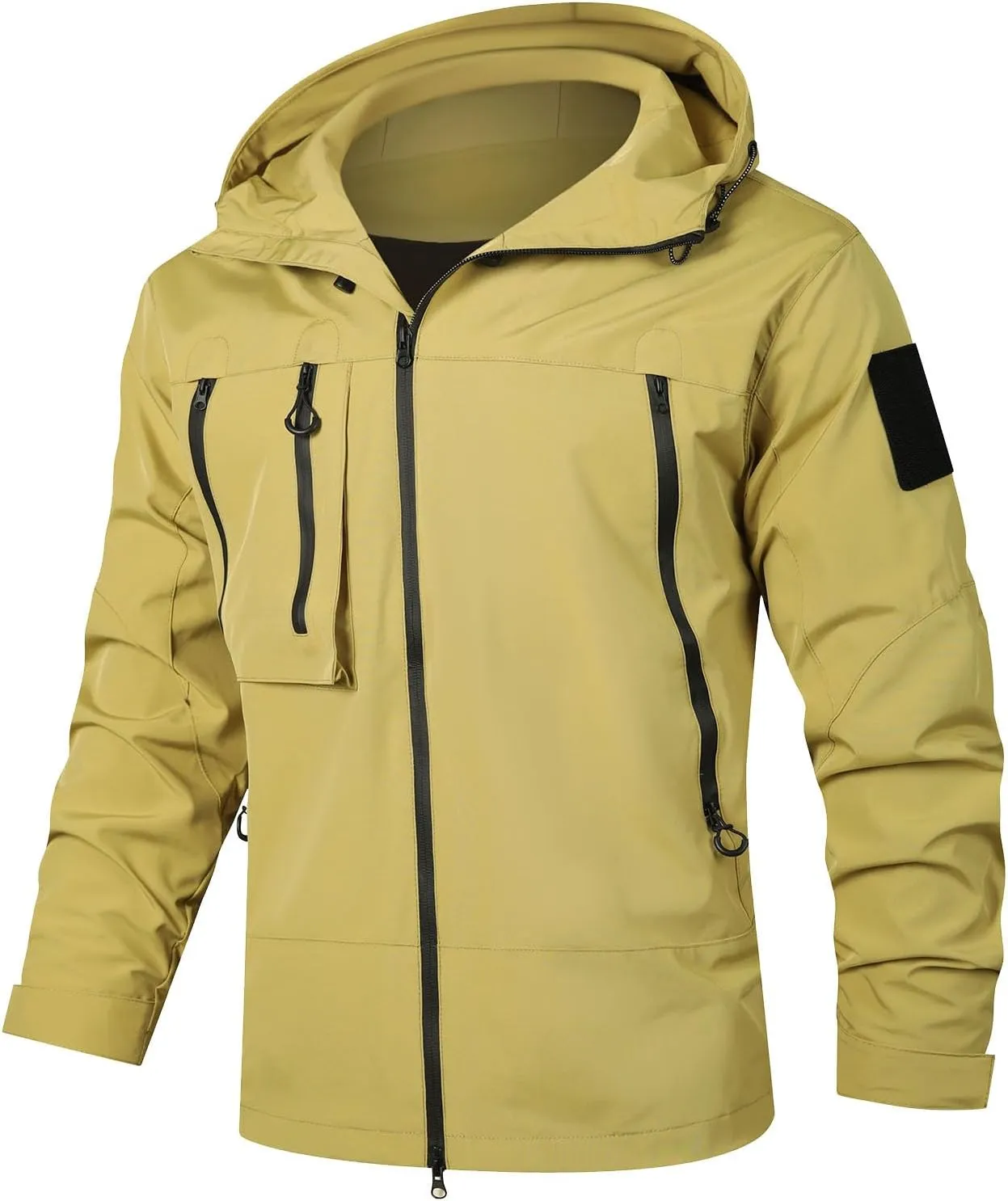 Men's Outdoor Waterproof Soft Shell Hooded Military Tactical Jacket Mountaineering Riding Windproof Work Coat Outwear