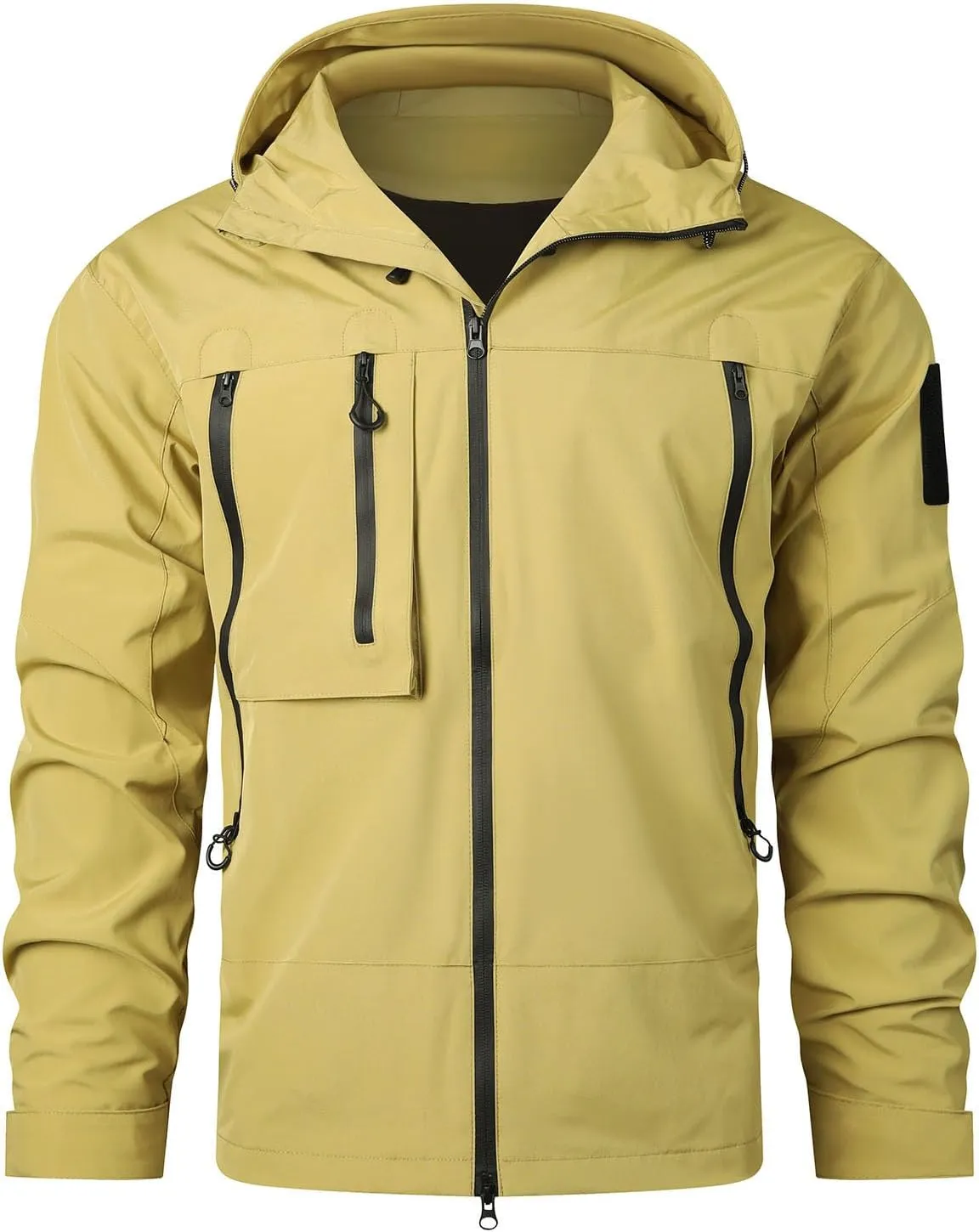 Men's Outdoor Waterproof Soft Shell Hooded Military Tactical Jacket Mountaineering Riding Windproof Work Coat Outwear
