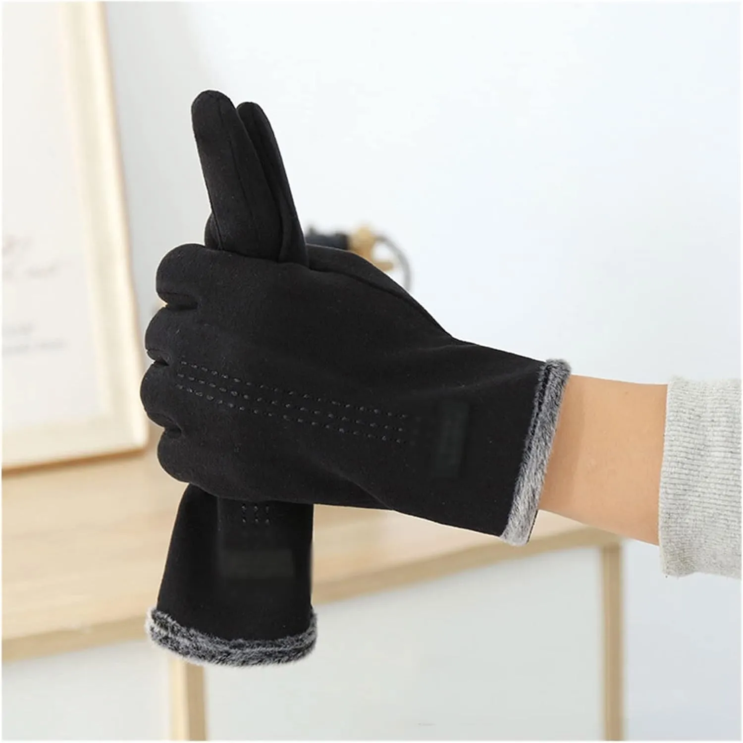 Men's Winter De Velvet Warm Gloves Thickened Velvet Touch Screen Windproof Gloves Cycling Touch Screen Warm Driving Sports