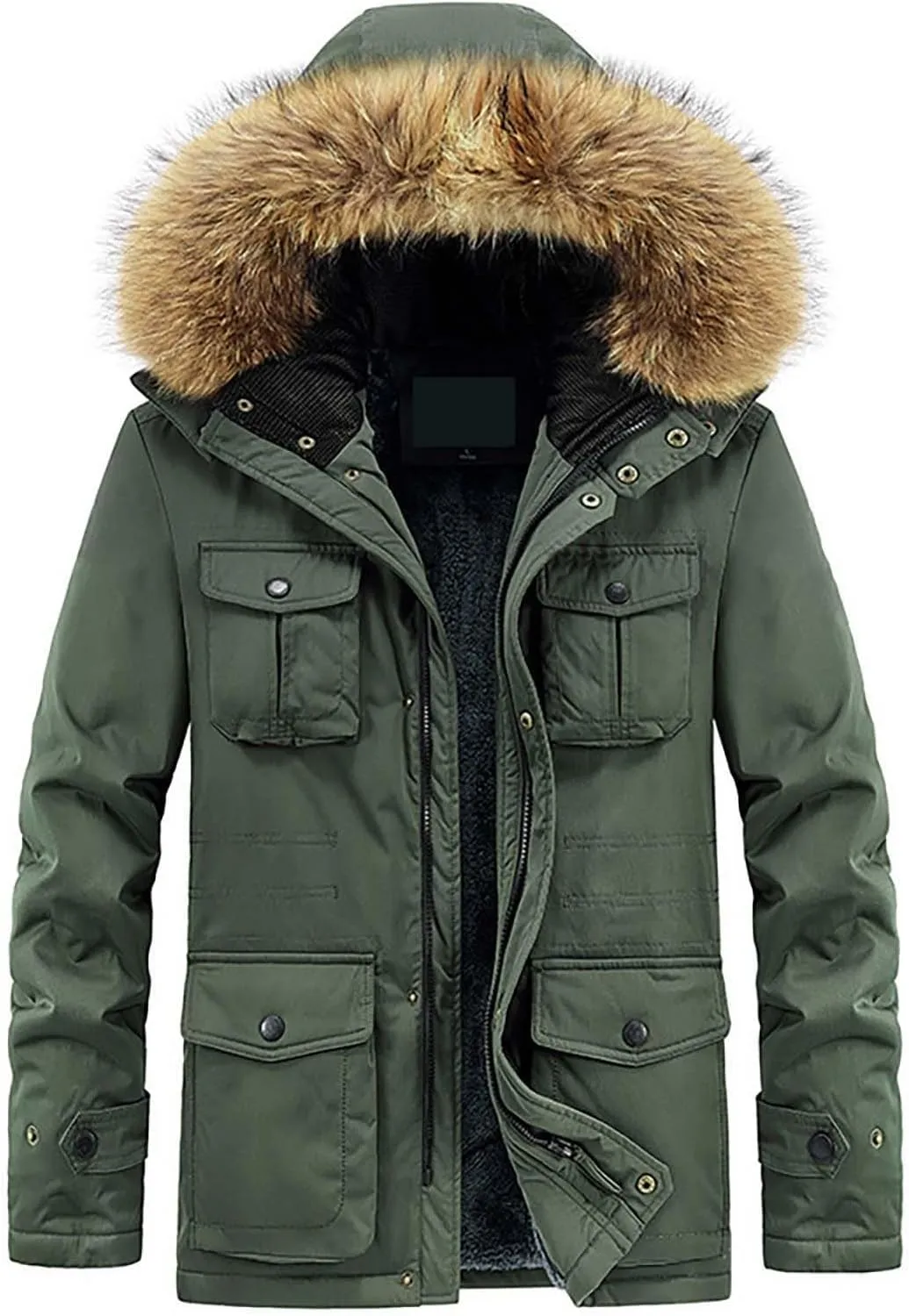 Mens Zip Up Fleece Warm Jackets Thick Coats Breathable Top Zipper Lapel Solid Jacket Winter Coat Warm Parka Jacket