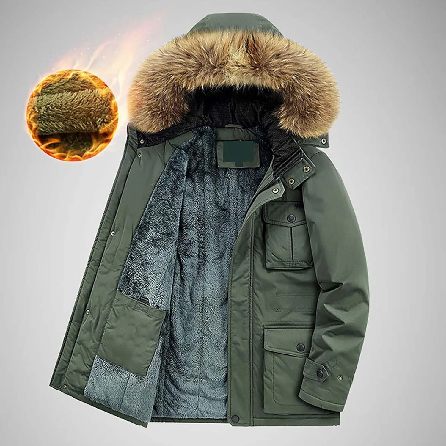 Mens Zip Up Fleece Warm Jackets Thick Coats Breathable Top Zipper Lapel Solid Jacket Winter Coat Warm Parka Jacket