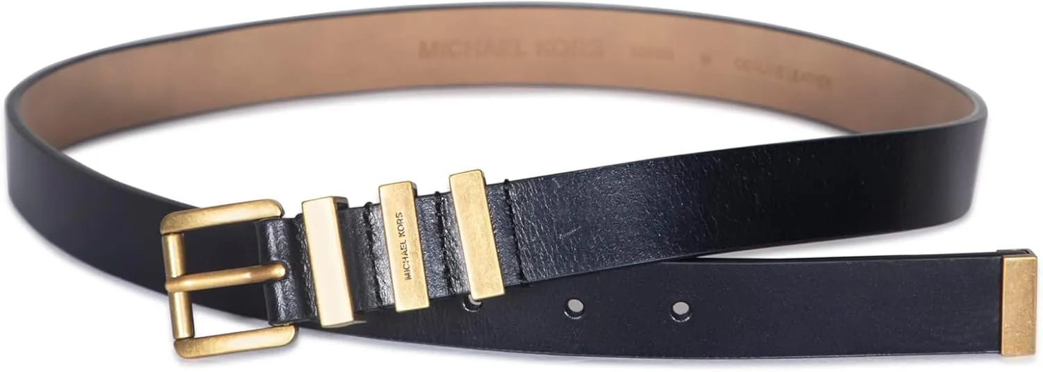 Michael Kors Women's 1 Inch Leather Belt with 3 Keepers, Stylish Fashion Accessory for Everyday Wear