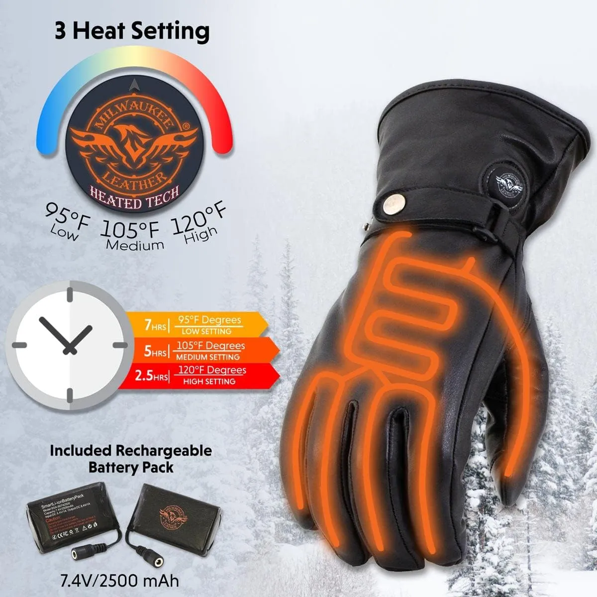 Milwaukee Leather Heated Winter Gloves for Motorcycle Ski Hunting Outdoors w/Battery Pack and i-Touch - 2X-Large