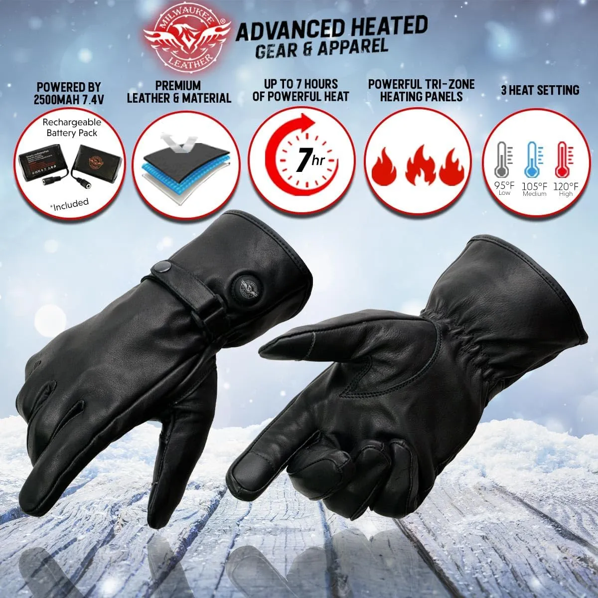 Milwaukee Leather Heated Winter Gloves for Motorcycle Ski Hunting Outdoors w/Battery Pack and i-Touch - 2X-Large