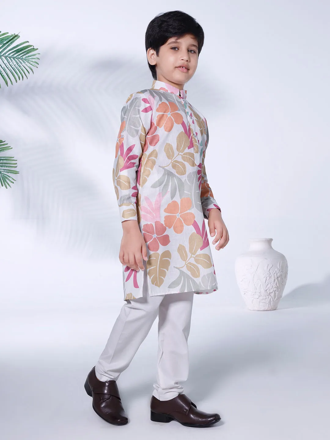 Mini Stitch multicolour botinical printed kurta with pyjama- MULTICOLOUR