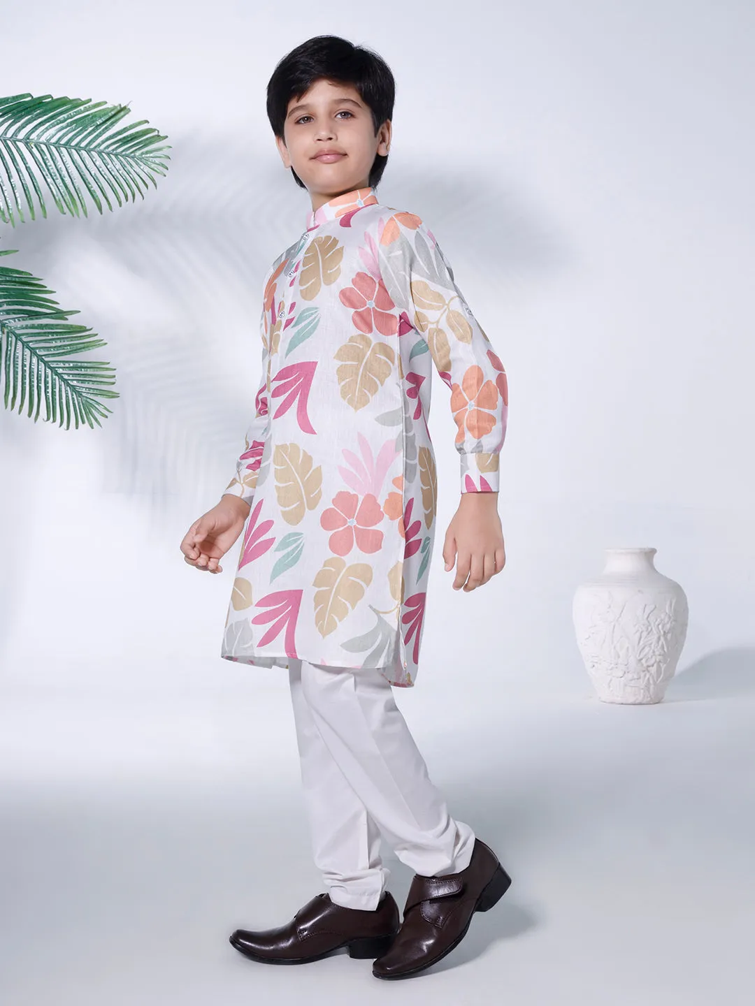 Mini Stitch multicolour botinical printed kurta with pyjama- MULTICOLOUR