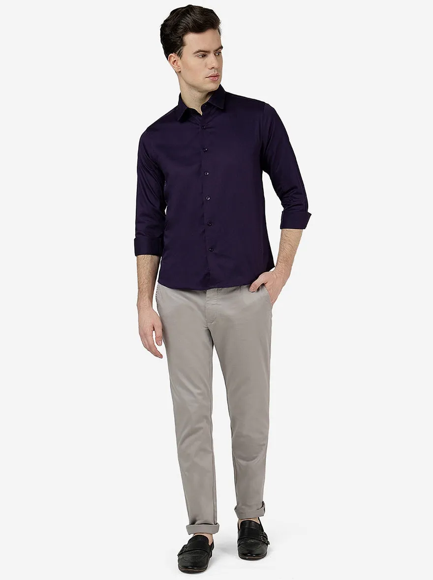 Mulberry Purple Solid Slim Fit Casual Shirt | Greenfibre