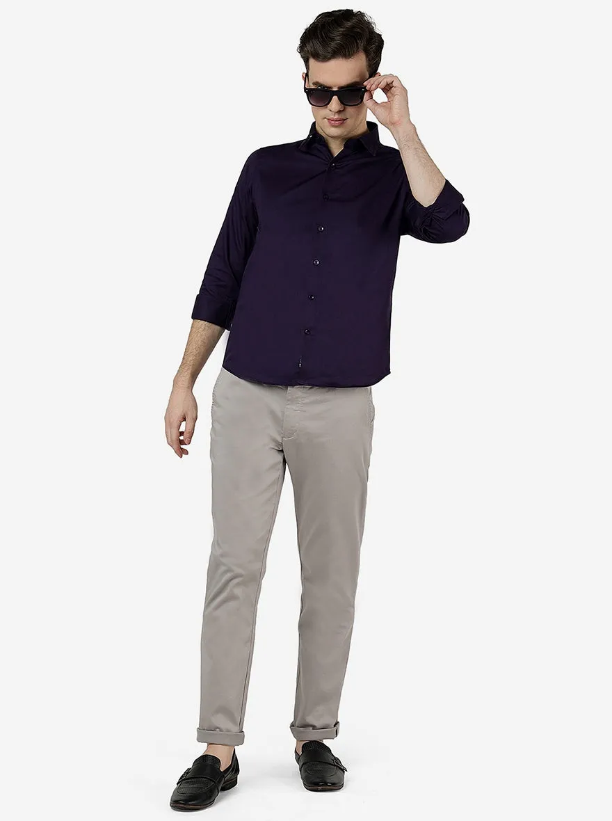 Mulberry Purple Solid Slim Fit Casual Shirt | Greenfibre