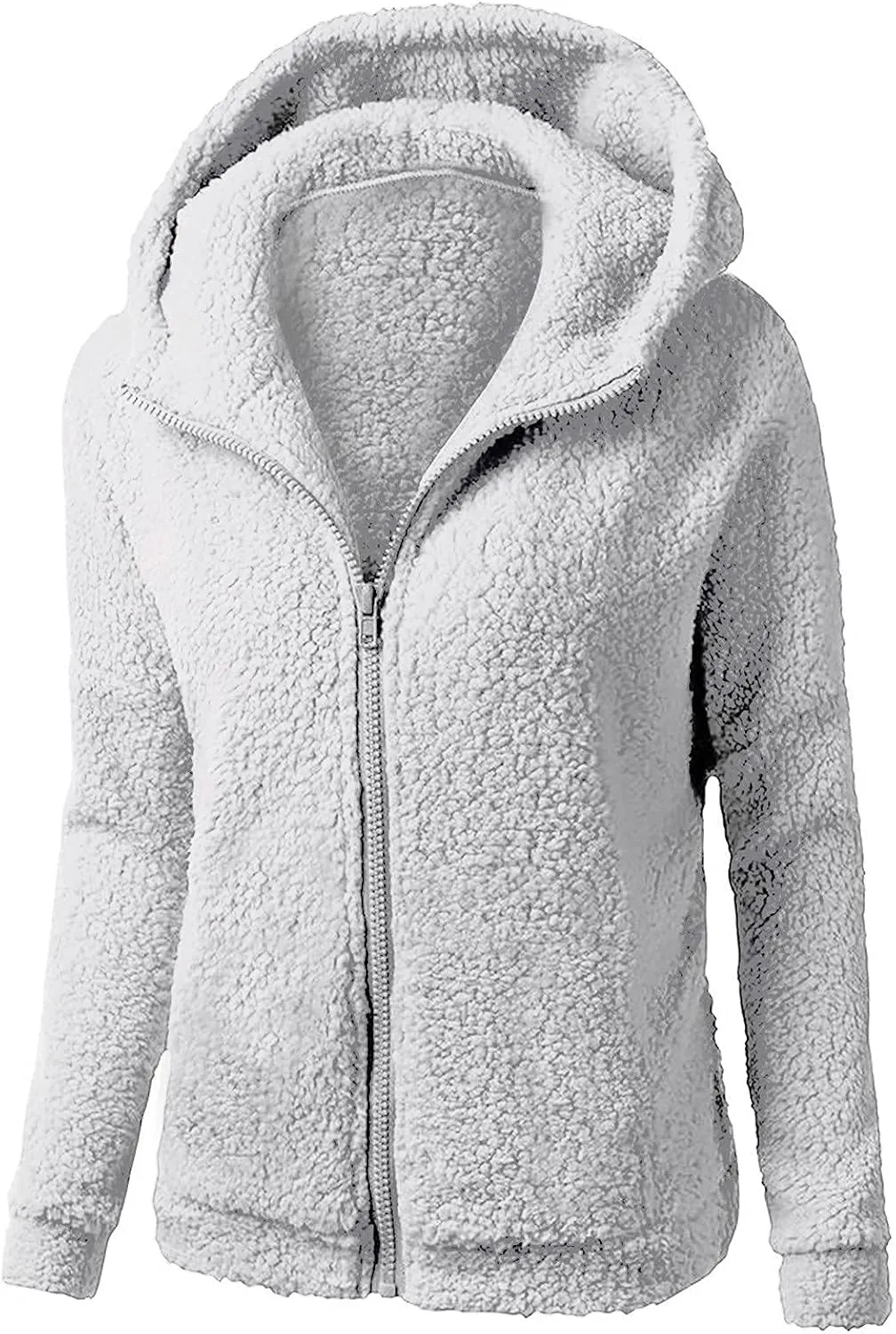 Mzkdieey Women's Hooded Sherpa Jacket Casual Winter Warm Furry Fleece Soft Teddy Coat Zip Up Hooded Sweatshirt with Pockets
