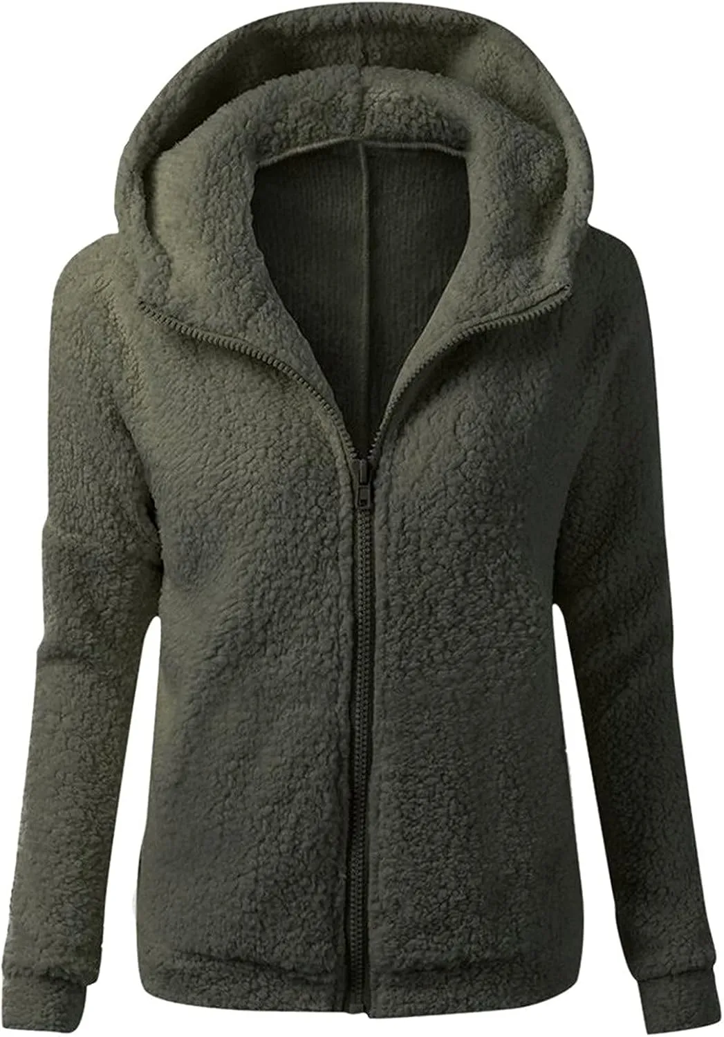 Mzkdieey Women's Hooded Sherpa Jacket Casual Winter Warm Furry Fleece Soft Teddy Coat Zip Up Hooded Sweatshirt with Pockets
