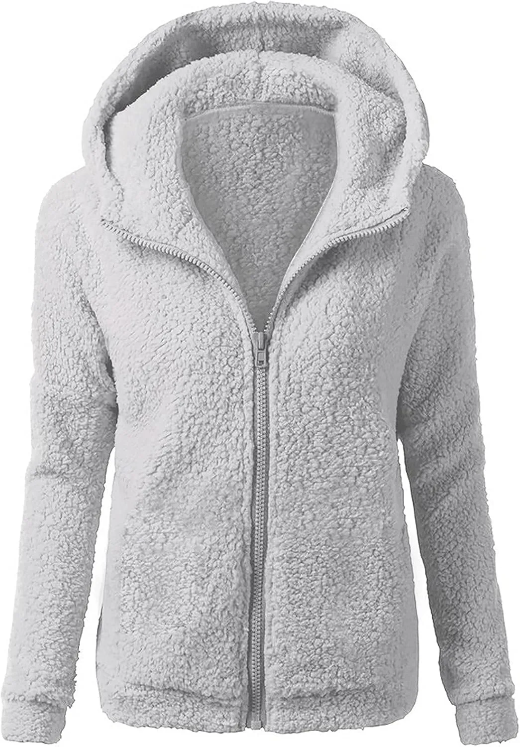 Mzkdieey Women's Hooded Sherpa Jacket Casual Winter Warm Furry Fleece Soft Teddy Coat Zip Up Hooded Sweatshirt with Pockets