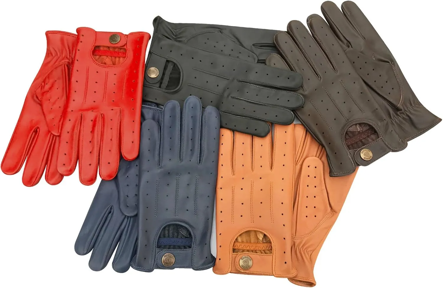 Nappa Leather Men driving/dress gloves/unlined/summer protection/lightweight/metal fastener-perforated vintage hombre conducir 7012 (Brown, L)