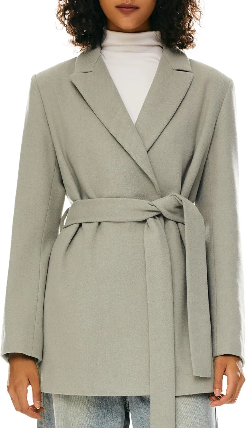 Orolay Stylish Women's Wool Blend Mid-Length Lapel Coat  Slim Fit, Fashionable Wrap with Tie Belt