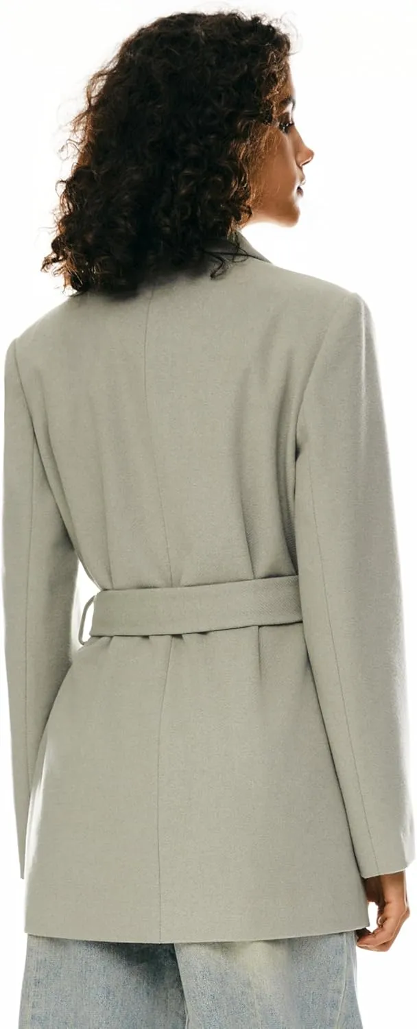 Orolay Stylish Women's Wool Blend Mid-Length Lapel Coat  Slim Fit, Fashionable Wrap with Tie Belt