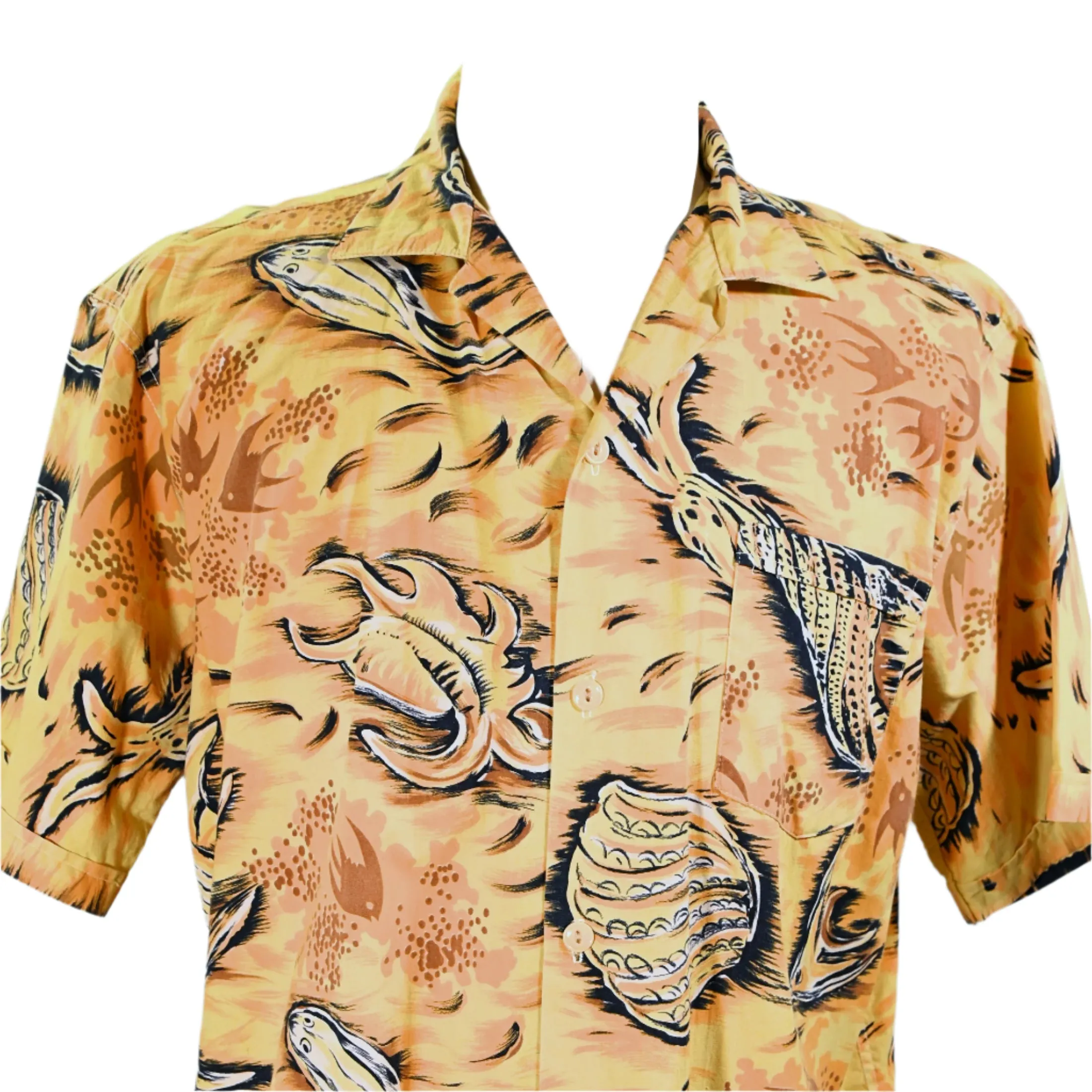 Paradise 50s Vintage Hawaiian Shirt, Fish Seashells Underwater Aloha Shirt, L