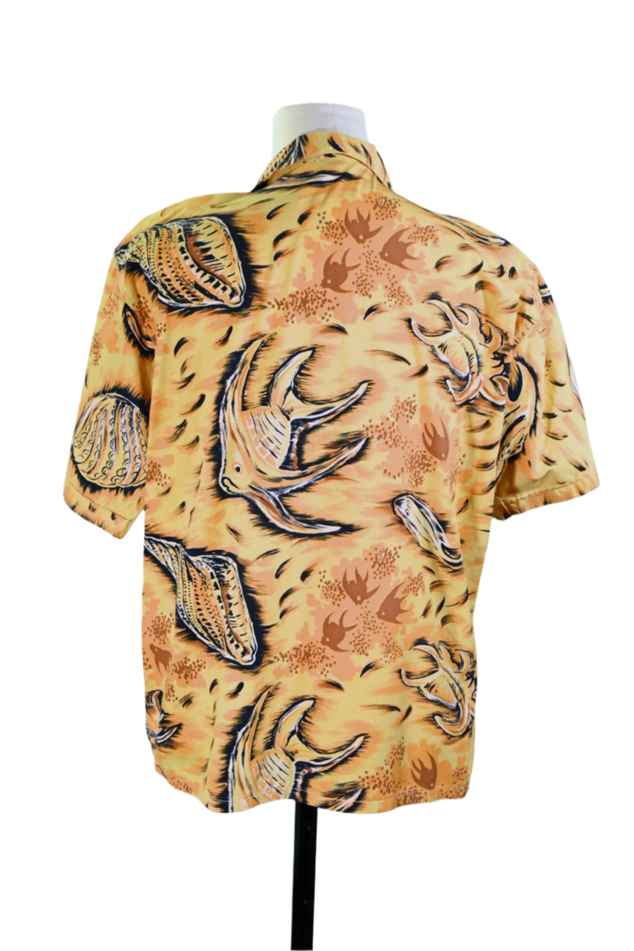 Paradise 50s Vintage Hawaiian Shirt, Fish Seashells Underwater Aloha Shirt, L