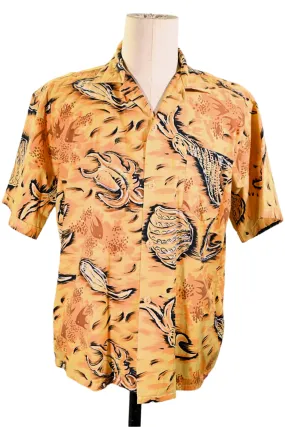 Paradise 50s Vintage Hawaiian Shirt, Fish Seashells Underwater Aloha Shirt, L