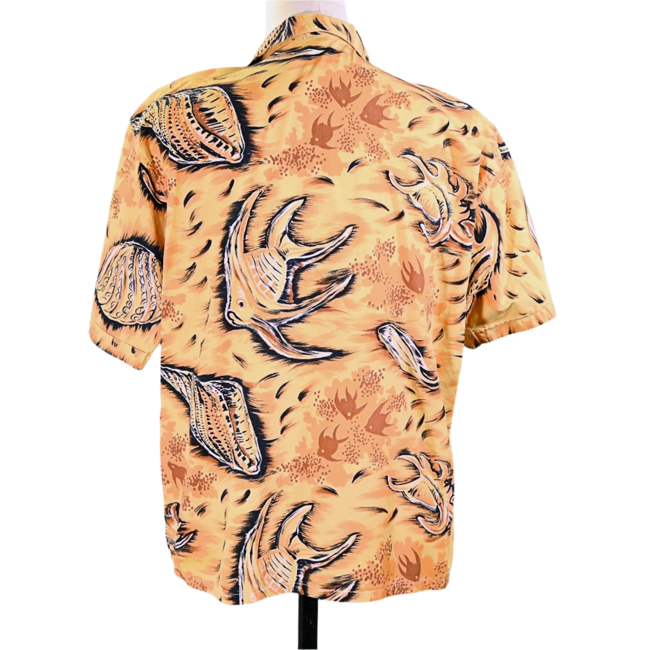 Paradise 50s Vintage Hawaiian Shirt, Fish Seashells Underwater Aloha Shirt, L