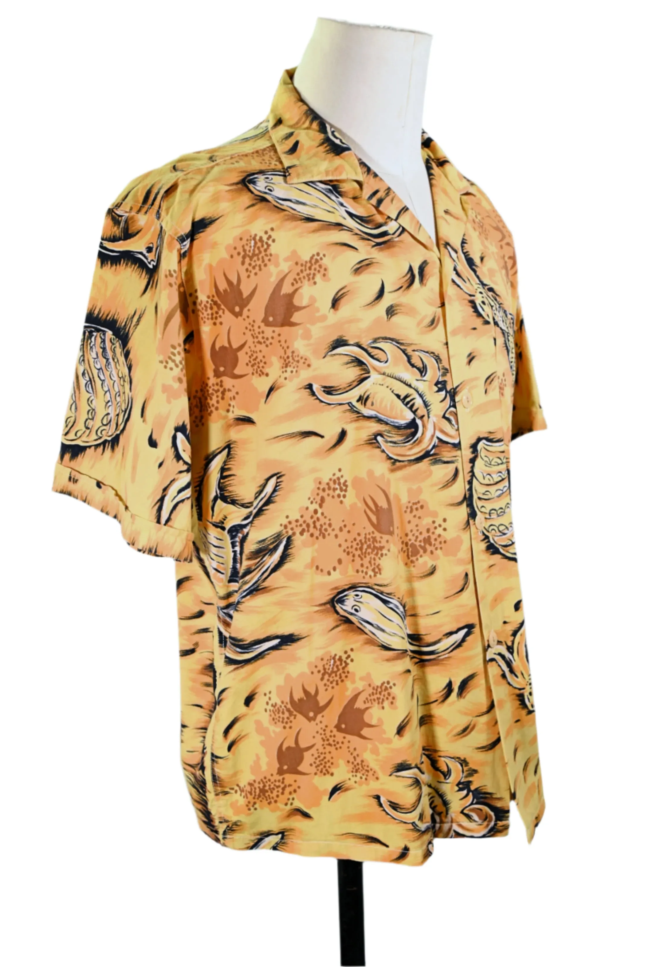 Paradise 50s Vintage Hawaiian Shirt, Fish Seashells Underwater Aloha Shirt, L