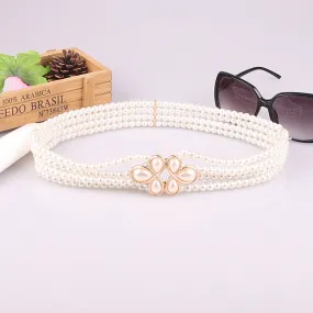 Pearl-embellished diamond flower waist chain dress for women