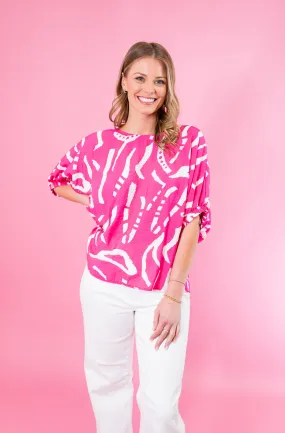 Pink Printed Flowy Blouse