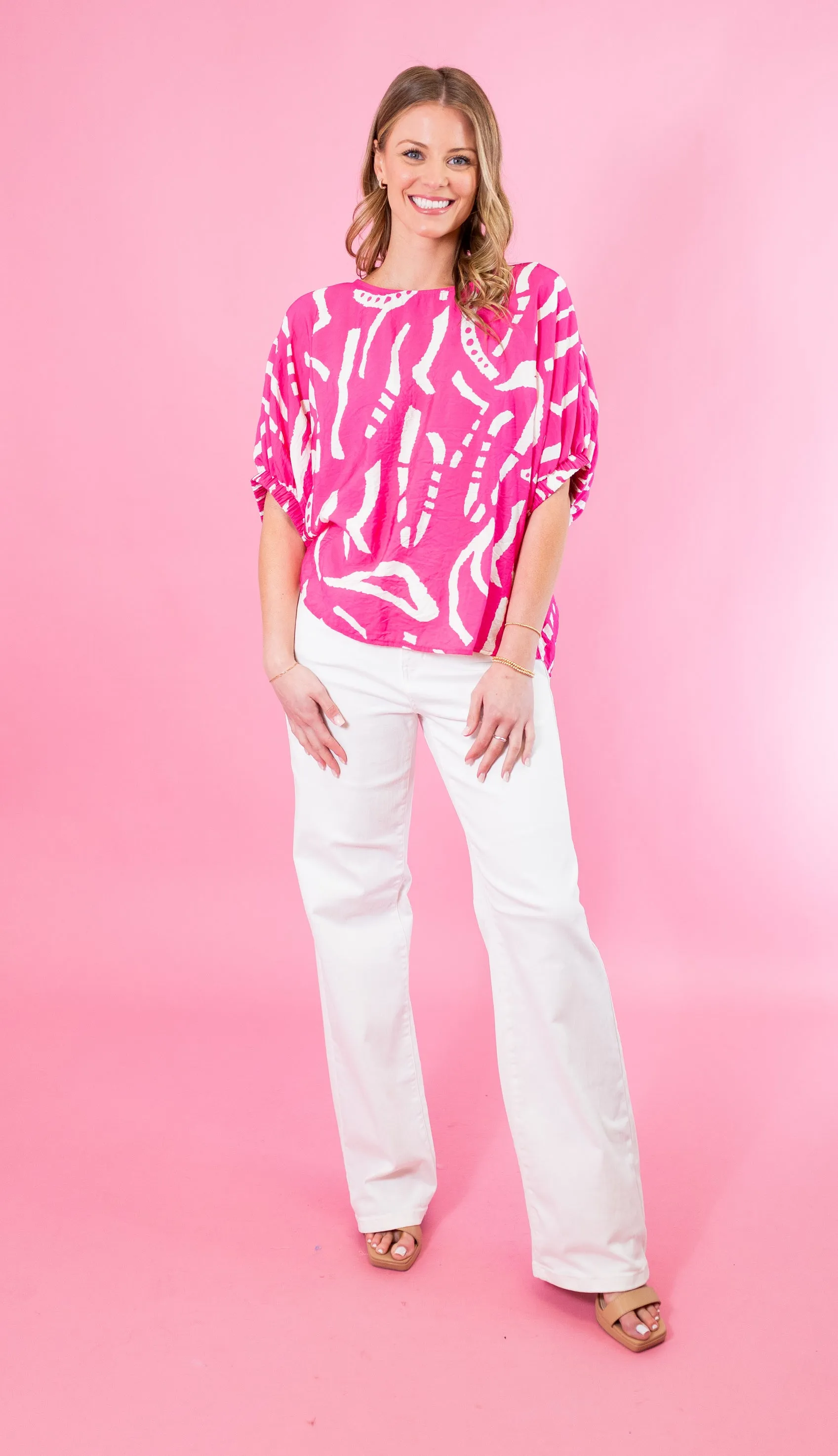 Pink Printed Flowy Blouse