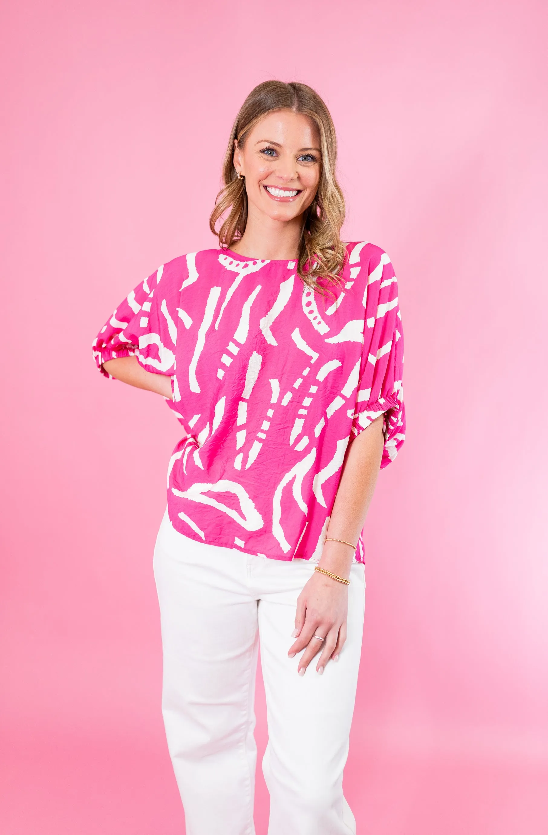 Pink Printed Flowy Blouse
