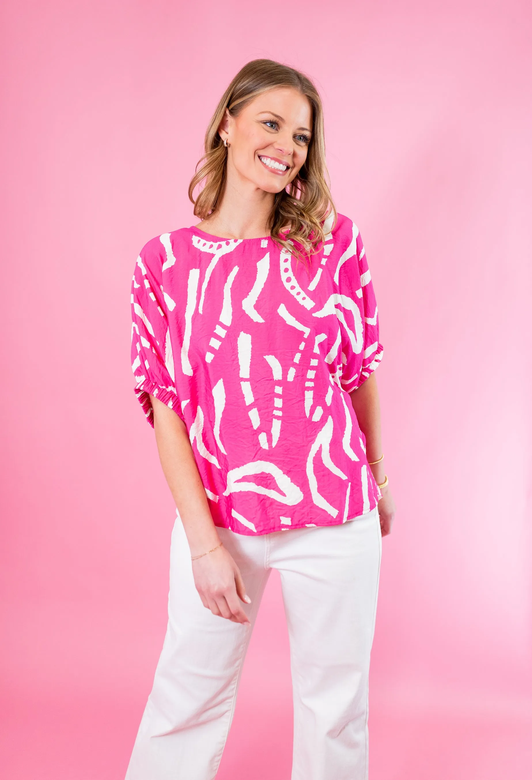 Pink Printed Flowy Blouse