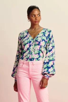 POM AMSTERDAM BLOUSE LILIES BLUE MULTICOLOUR