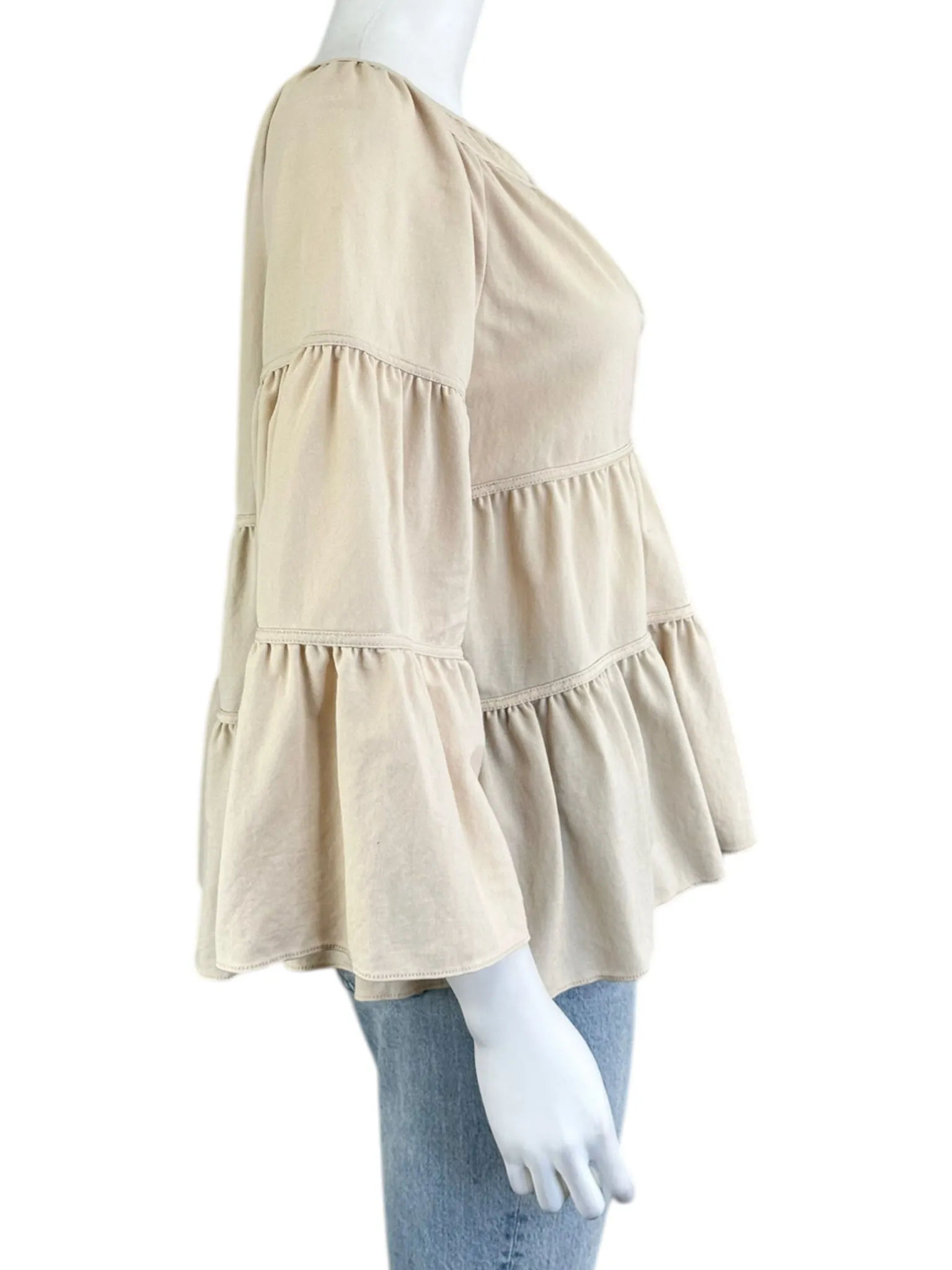 REBECCA TAYLOR Cream Tiered Blouse Size M