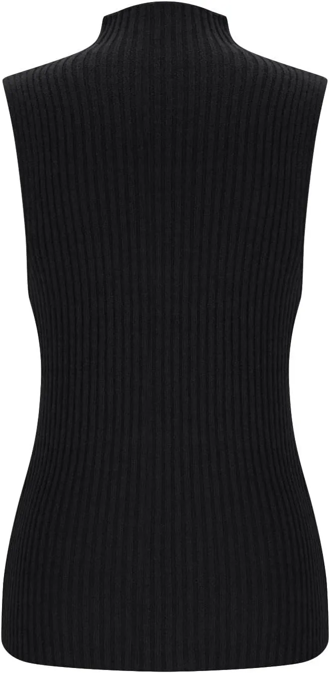 Ribbed Knit Tank Top for Women Turtleneck Sleeveless Sweater Blouse Solid Color Tunic Summer Trendy Shirt