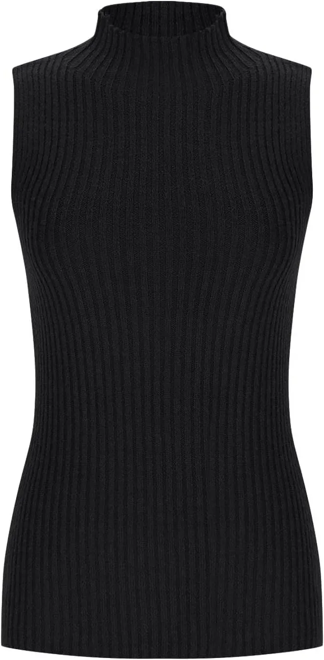 Ribbed Knit Tank Top for Women Turtleneck Sleeveless Sweater Blouse Solid Color Tunic Summer Trendy Shirt