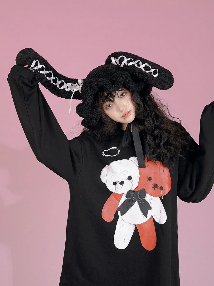Ribbon Bow Furry Bunny Ears Beret