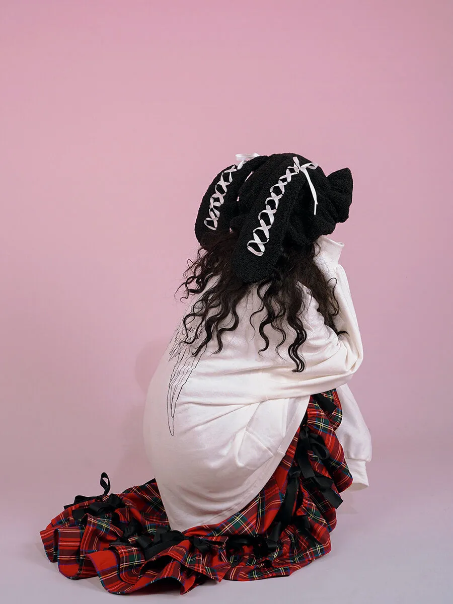 Ribbon Bow Furry Bunny Ears Beret