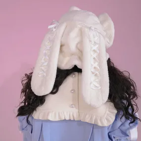 Ribbon Bow Furry Bunny Ears Beret