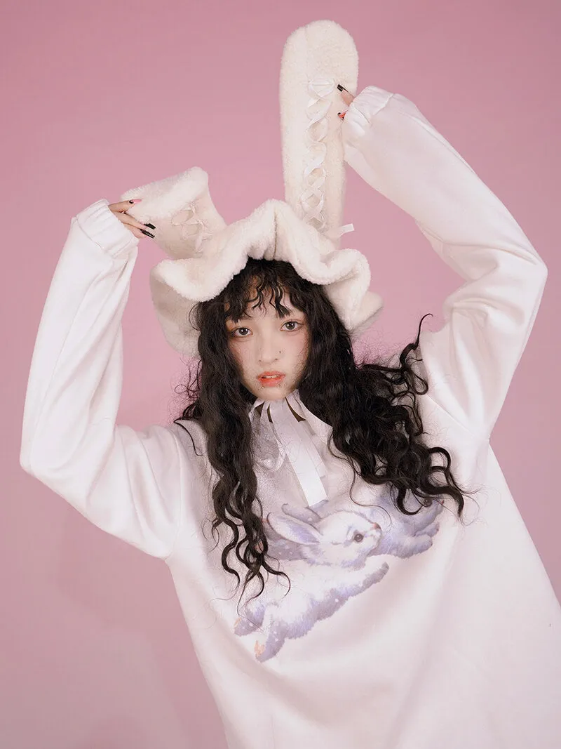 Ribbon Bow Furry Bunny Ears Beret