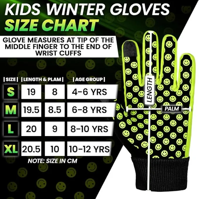 SAGA SPORTS All-Season Kids Waterproof Gloves - Glow in the Dark, Thermal, Touchscreen Compatible & Non-Slip Grip - Kids Cycling Gloves