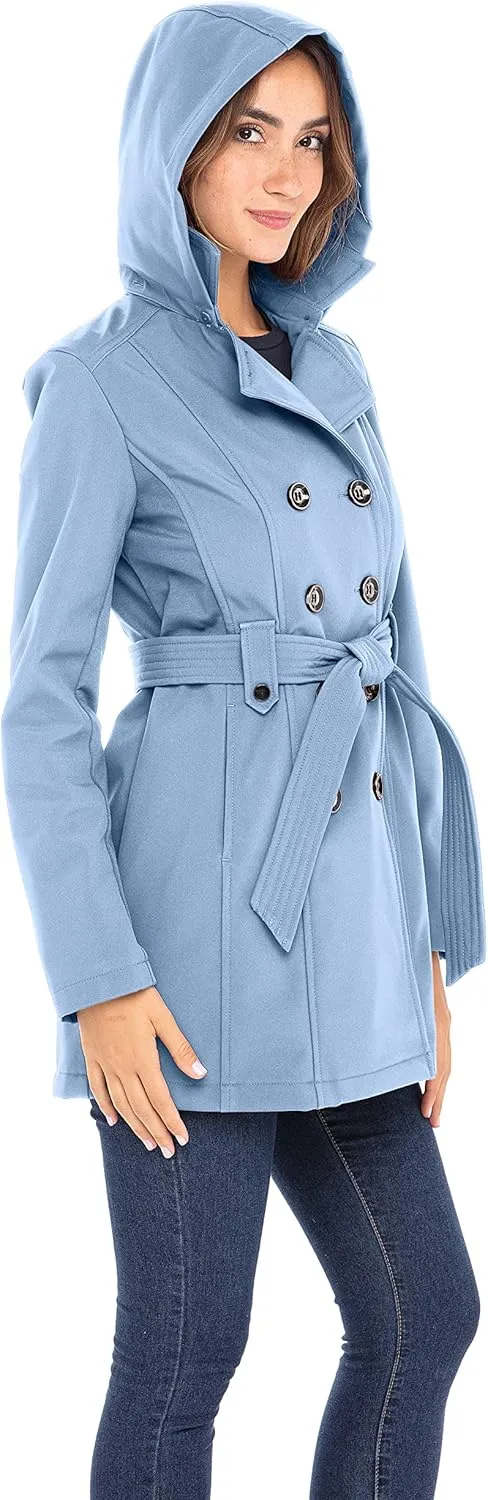 Sebby Collection Women's Soft Shell Trench Coat with Detachable Hood