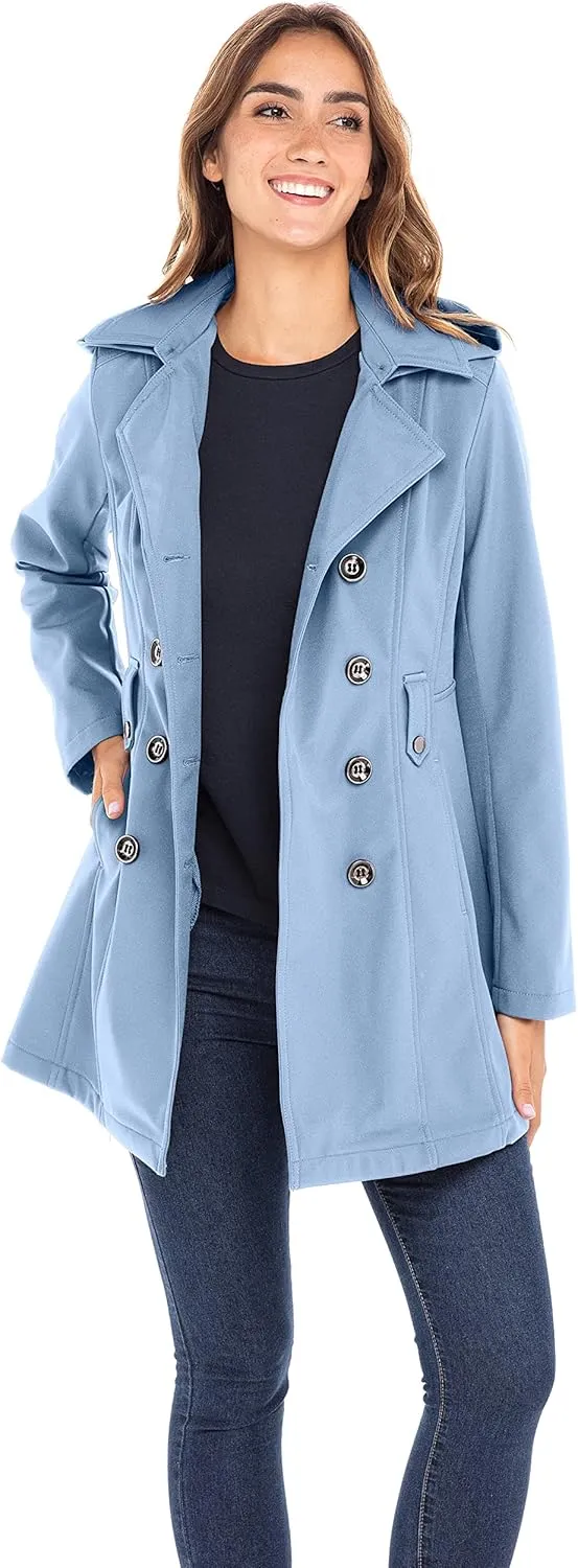 Sebby Collection Women's Soft Shell Trench Coat with Detachable Hood