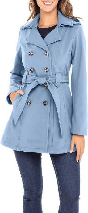Sebby Collection Women's Soft Shell Trench Coat with Detachable Hood