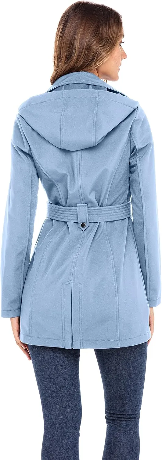 Sebby Collection Women's Soft Shell Trench Coat with Detachable Hood