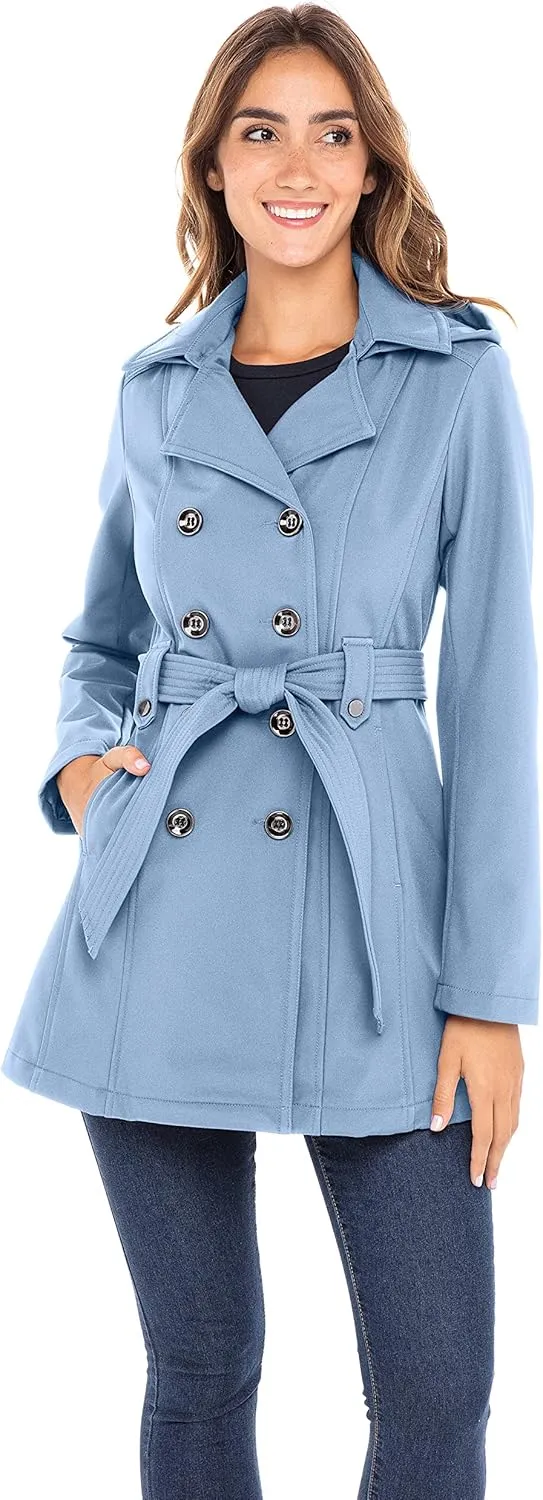 Sebby Collection Women's Soft Shell Trench Coat with Detachable Hood