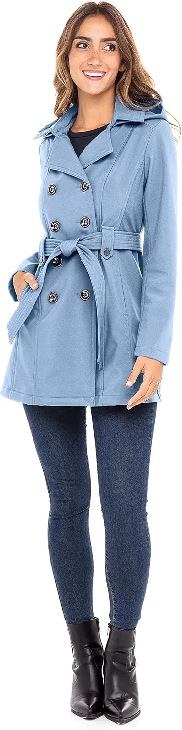 Sebby Collection Women's Soft Shell Trench Coat with Detachable Hood