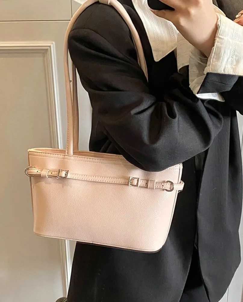 Solid Simple Belt Shoulder Bag PU Leather Commuter Underarm Bag Stylish Outdoor Trip Bags for Women Trendy 2025