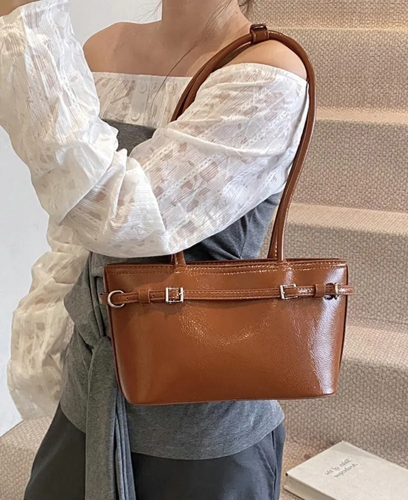 Solid Simple Belt Shoulder Bag PU Leather Commuter Underarm Bag Stylish Outdoor Trip Bags for Women Trendy 2025