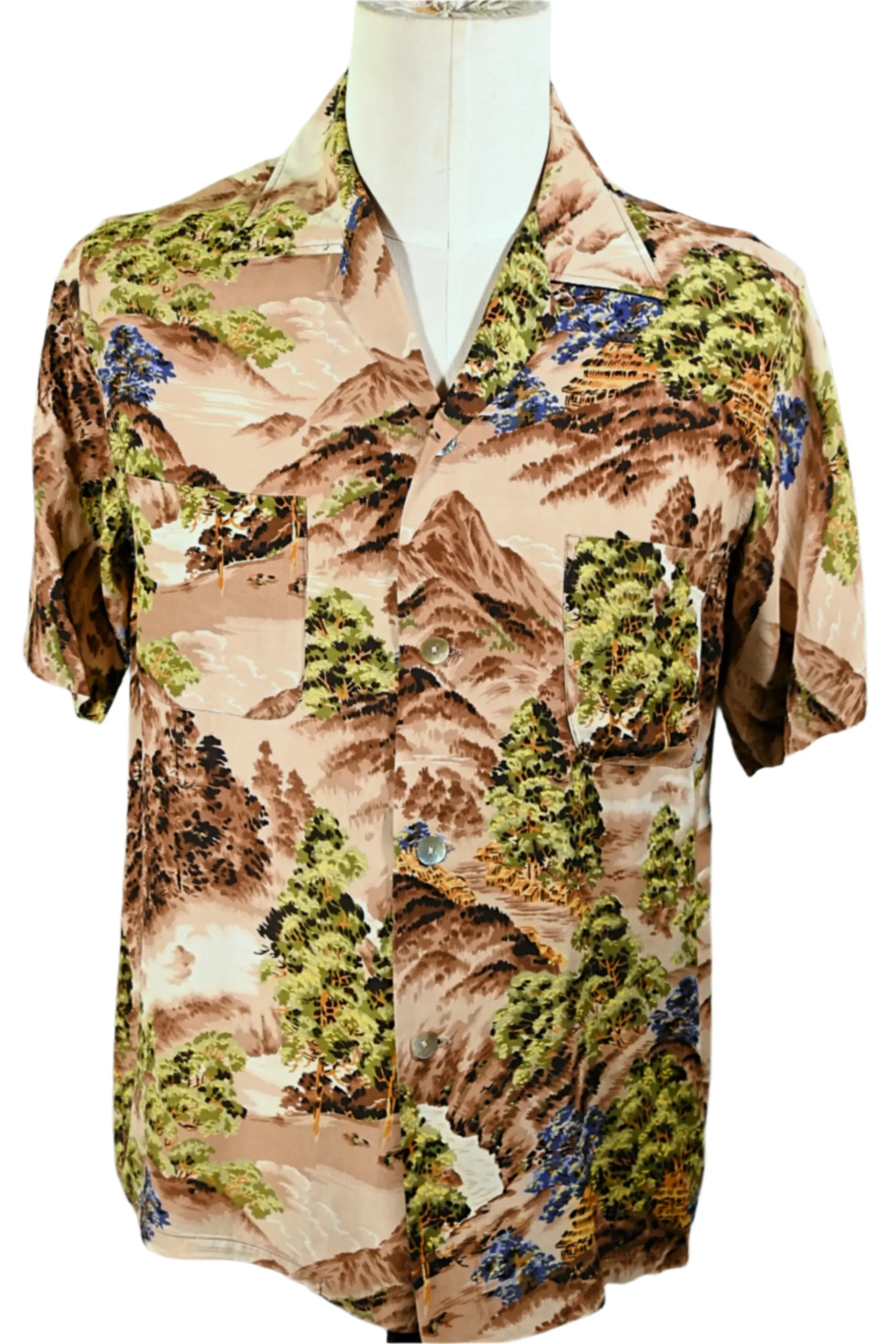 Sports Wear Vintage 50s Rayon Hawaiian Shirt, Made in Japan M